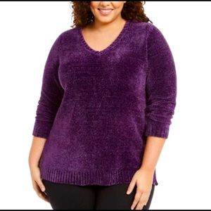 NEW W/TAGS Karen Scott Purple V-Neck Plus Sweater